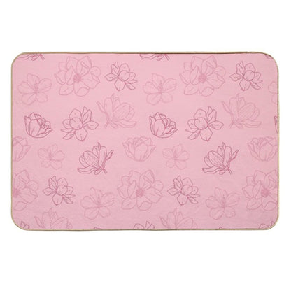 Pink Flowers Floral Minimalist Pattern  Easy To Clean Bath Mat
