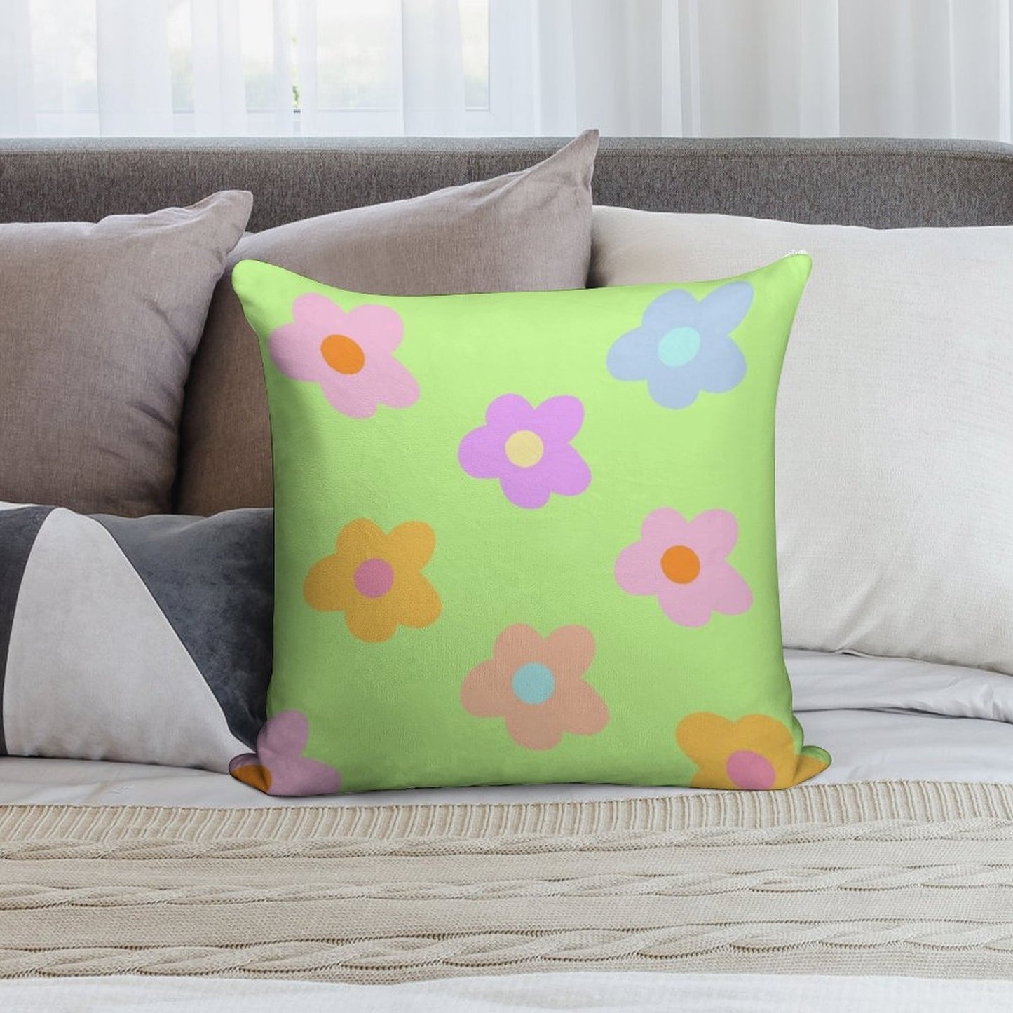 Pastel 5-petal Flowers Soft Anti-Pilling Throw Pillow