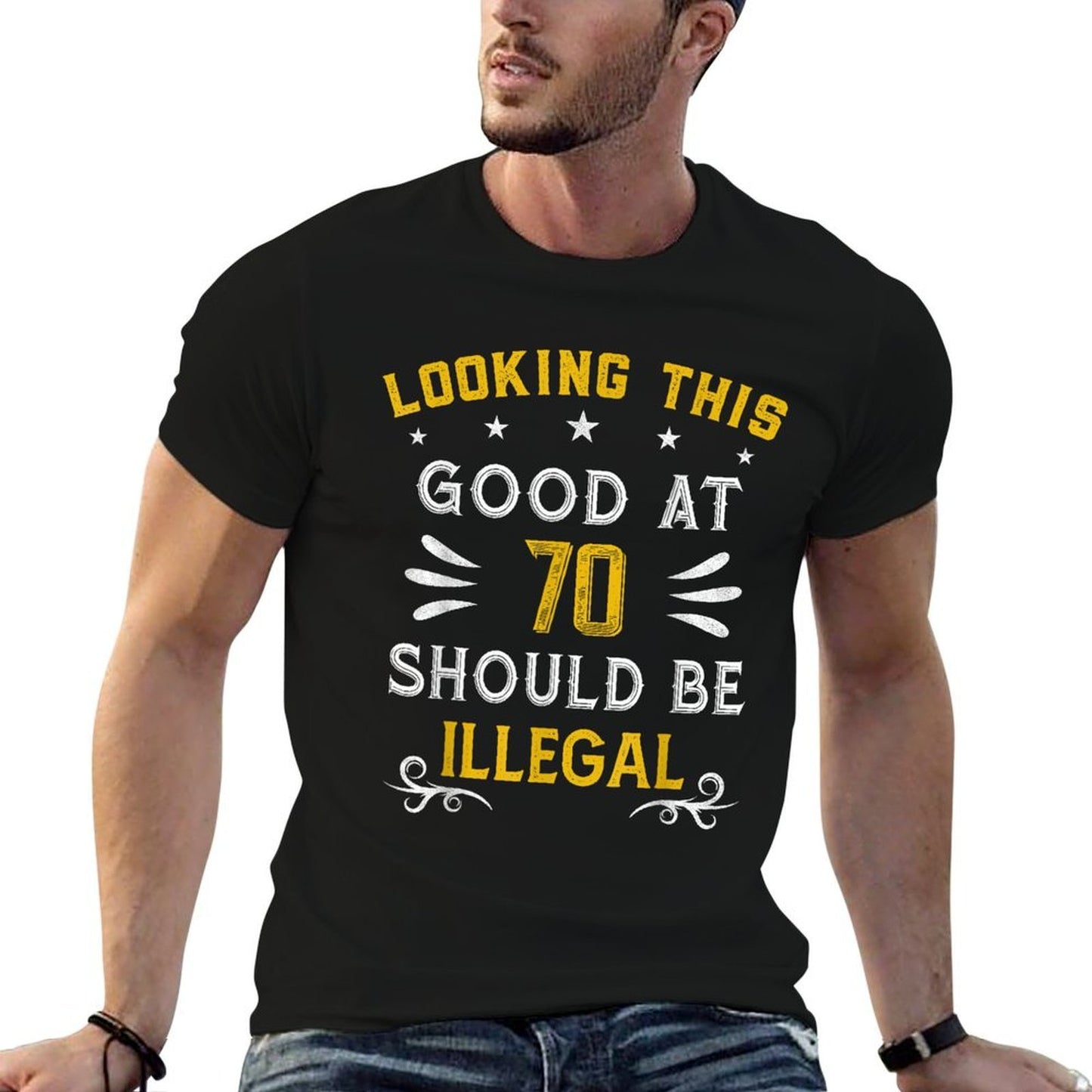 Looking This Good At 70 Years Old Gag Funny 70th Birthday  Lightweight T-Shirt