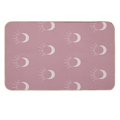 Cute Sun And Moon Design Boho Aesthetic In Muted Colors Deep Pink  Repositionable Bath Mat
