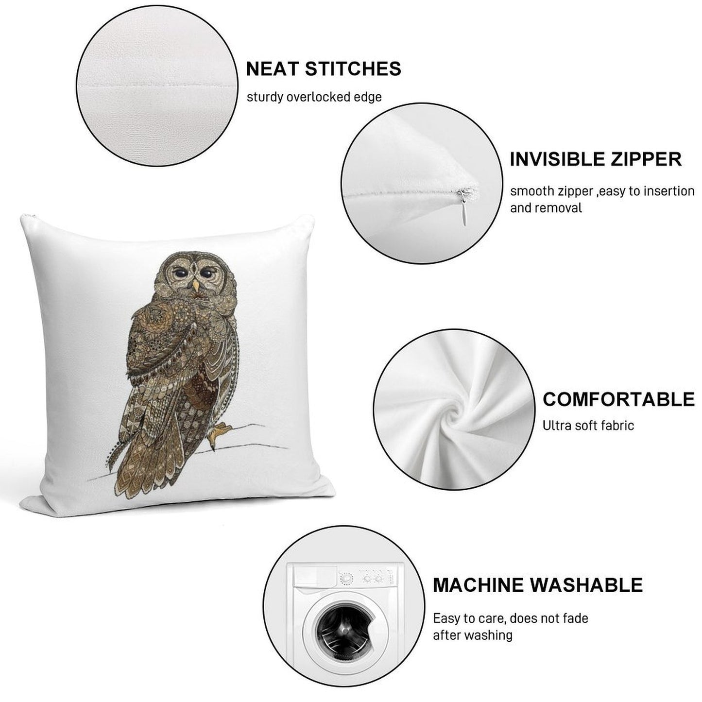 Barred Owl Tangle Soft Easy Maintenance Throw Pillow