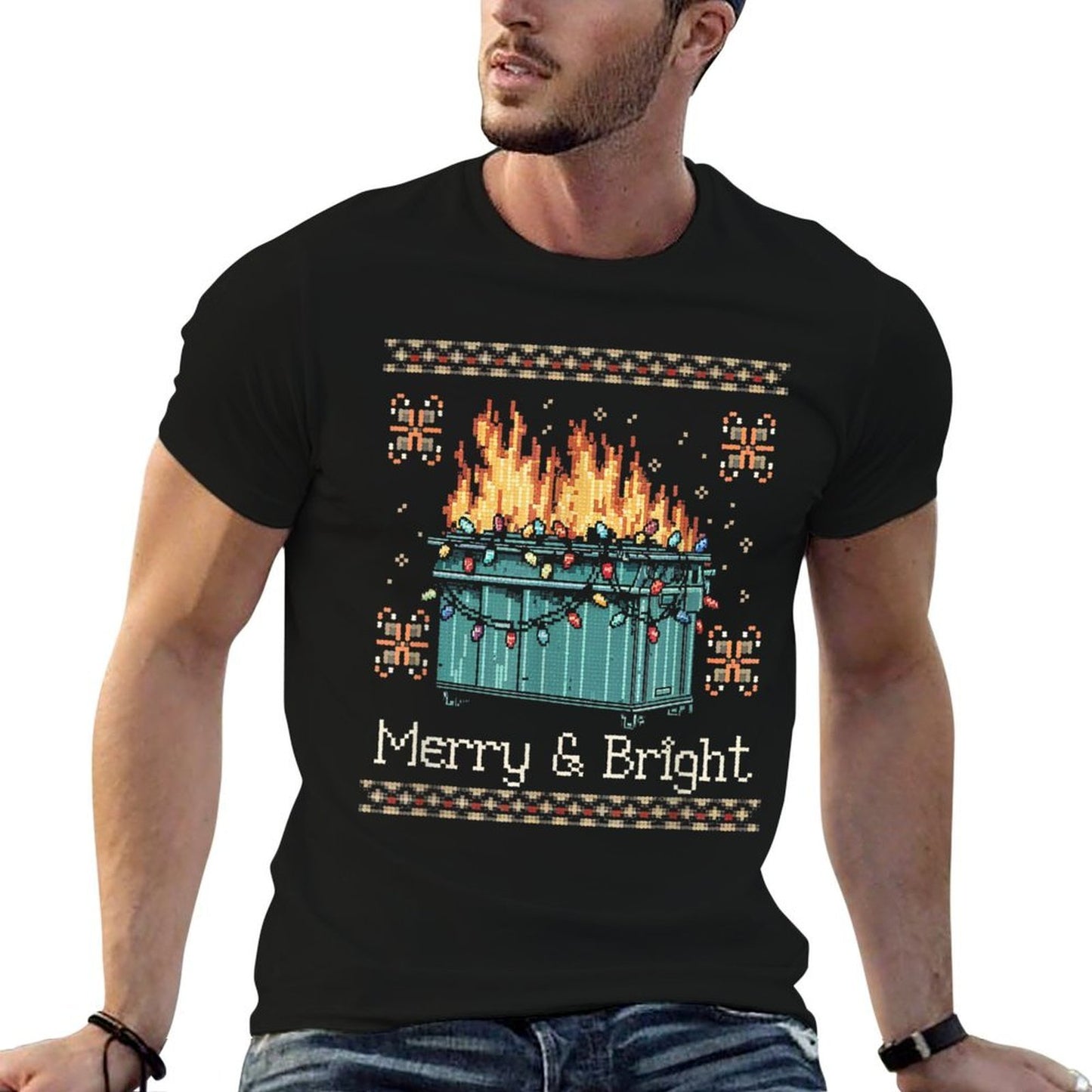 Ugly Christmas Sweater Dumpster Fire - Merry And Bright  Soft T-Shirt