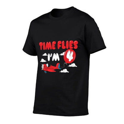 Kids 4th Birthday Airplane Time Flies I’m Four 4 Yrs Old  Eco-friendly Material T-Shirt