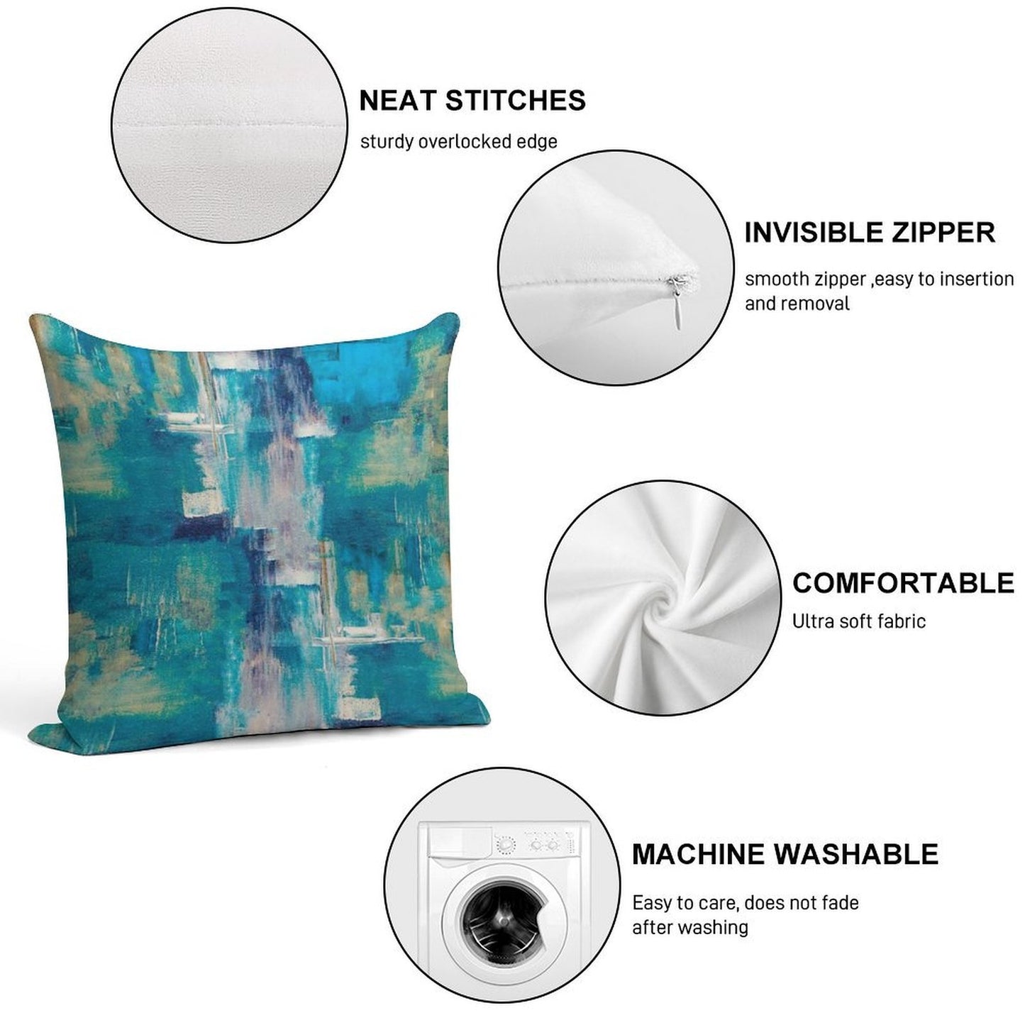 Teal And Gold, Blue Abstract Paint Modern Soft Ultra-Soft Texture Throw Pillow