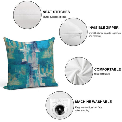 Teal And Gold, Blue Abstract Paint Modern Soft Ultra-Soft Texture Throw Pillow