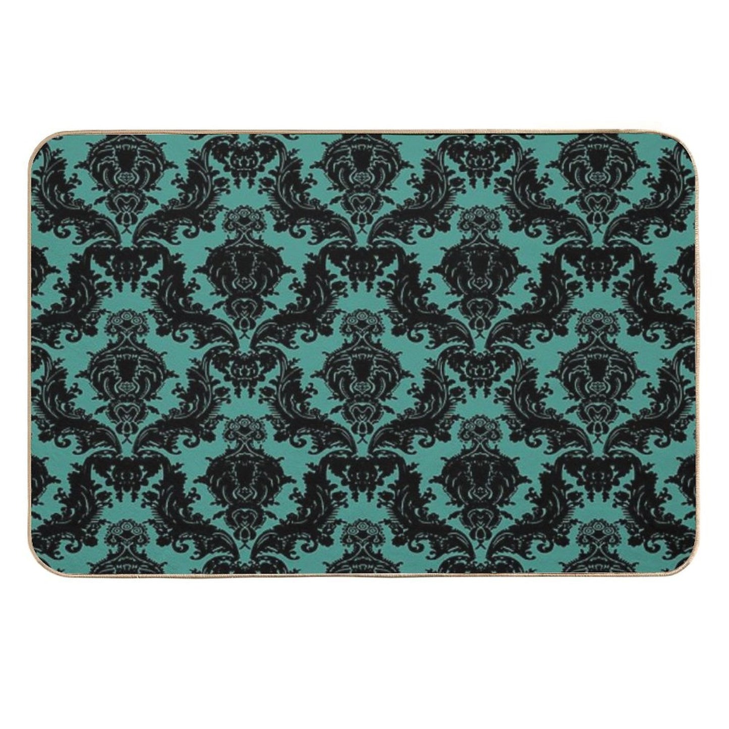Teal Lace Victorian Wallpaper  Fade-Resistant Bath Mat
