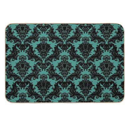 Teal Lace Victorian Wallpaper  Fade-Resistant Bath Mat