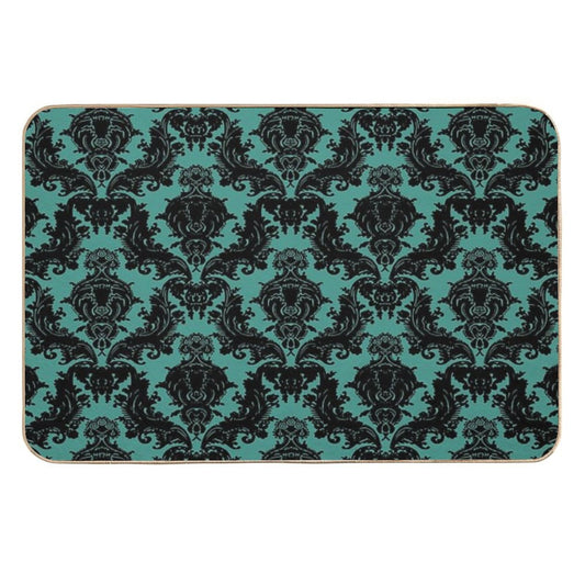 Teal Lace Victorian Wallpaper  Fade-Resistant Bath Mat