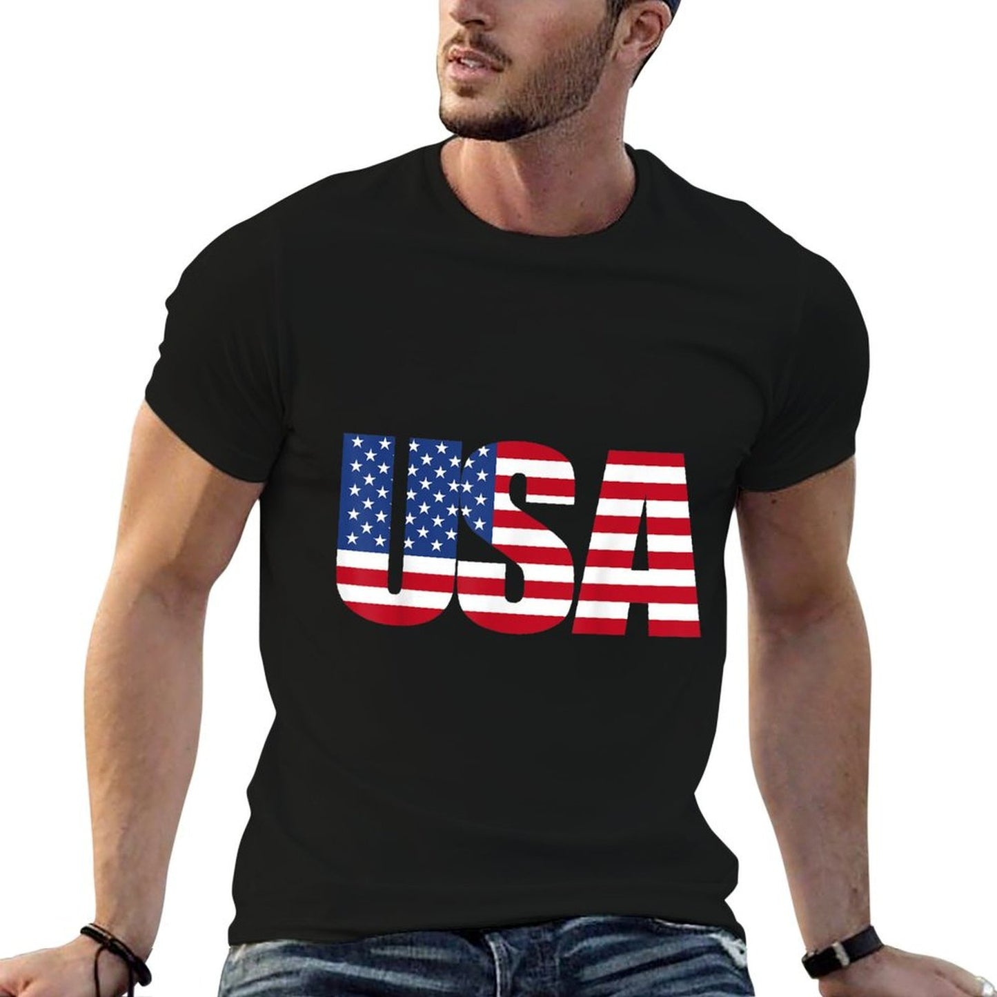 USA Patriotic American Flag For Men Women Kids Boys Girls US  Stretchy T-Shirt