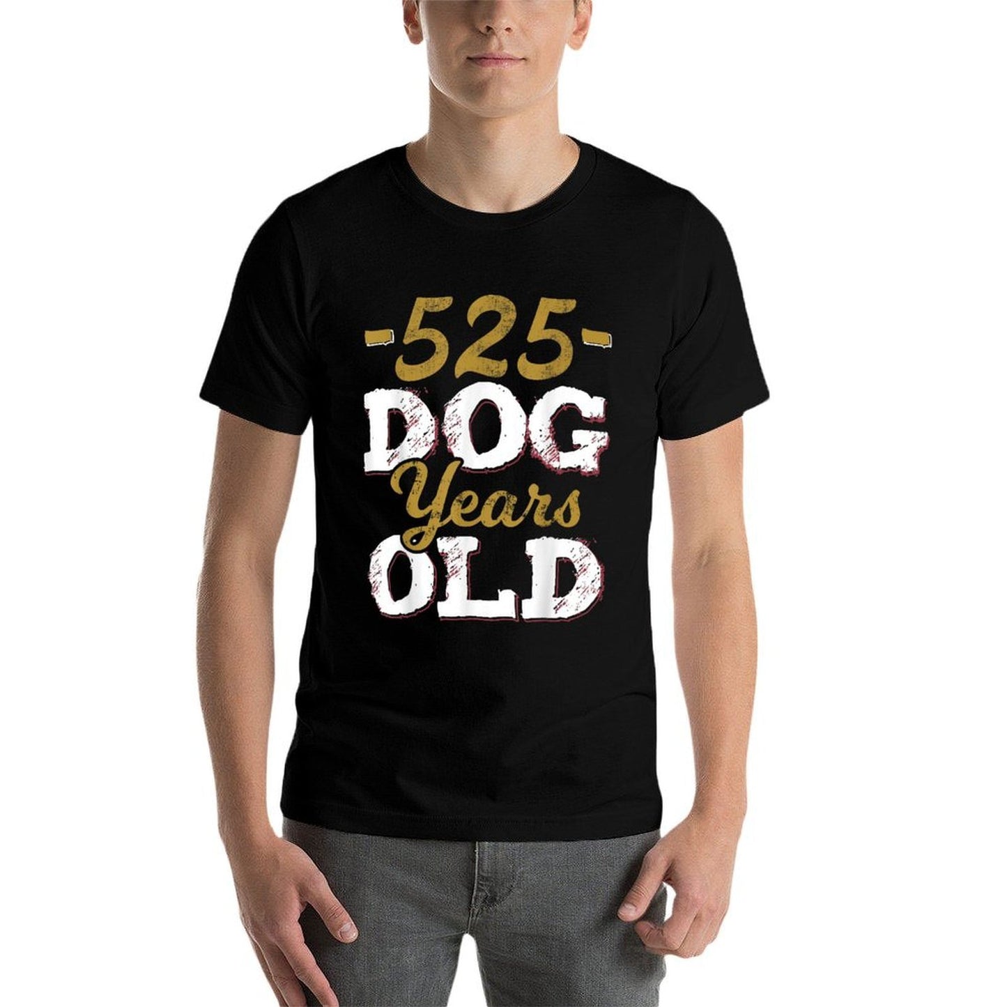 525 Dog Years Old Funny 75th Birthday Gag Gift  Ribbed Collar T-Shirt