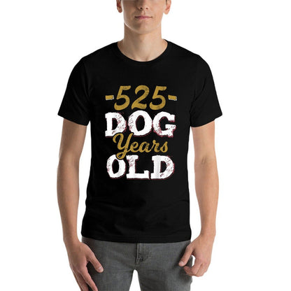 525 Dog Years Old Funny 75th Birthday Gag Gift  Ribbed Collar T-Shirt