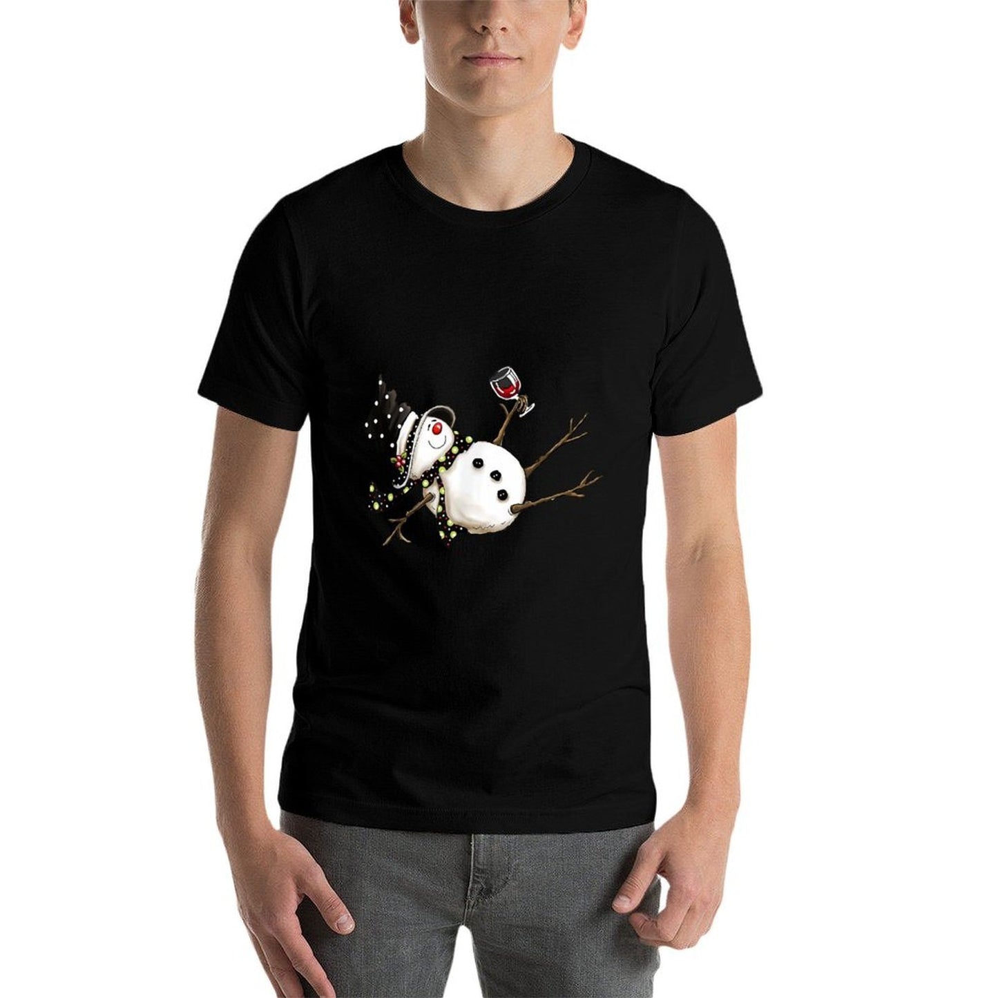 Funny Drunk Snowman Drinking Wine Glass Merry Christmas  Classic T-Shirt