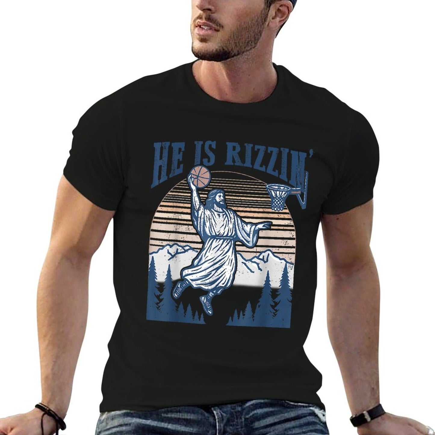 He Is Risen Rizzin' Easter Jesus Christian Faith Basketball  High-quality Stitching T-Shirt