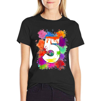 5 Year Old Colorful Splashes 5th Birthday Paint Splash  Cotton T-Shirt