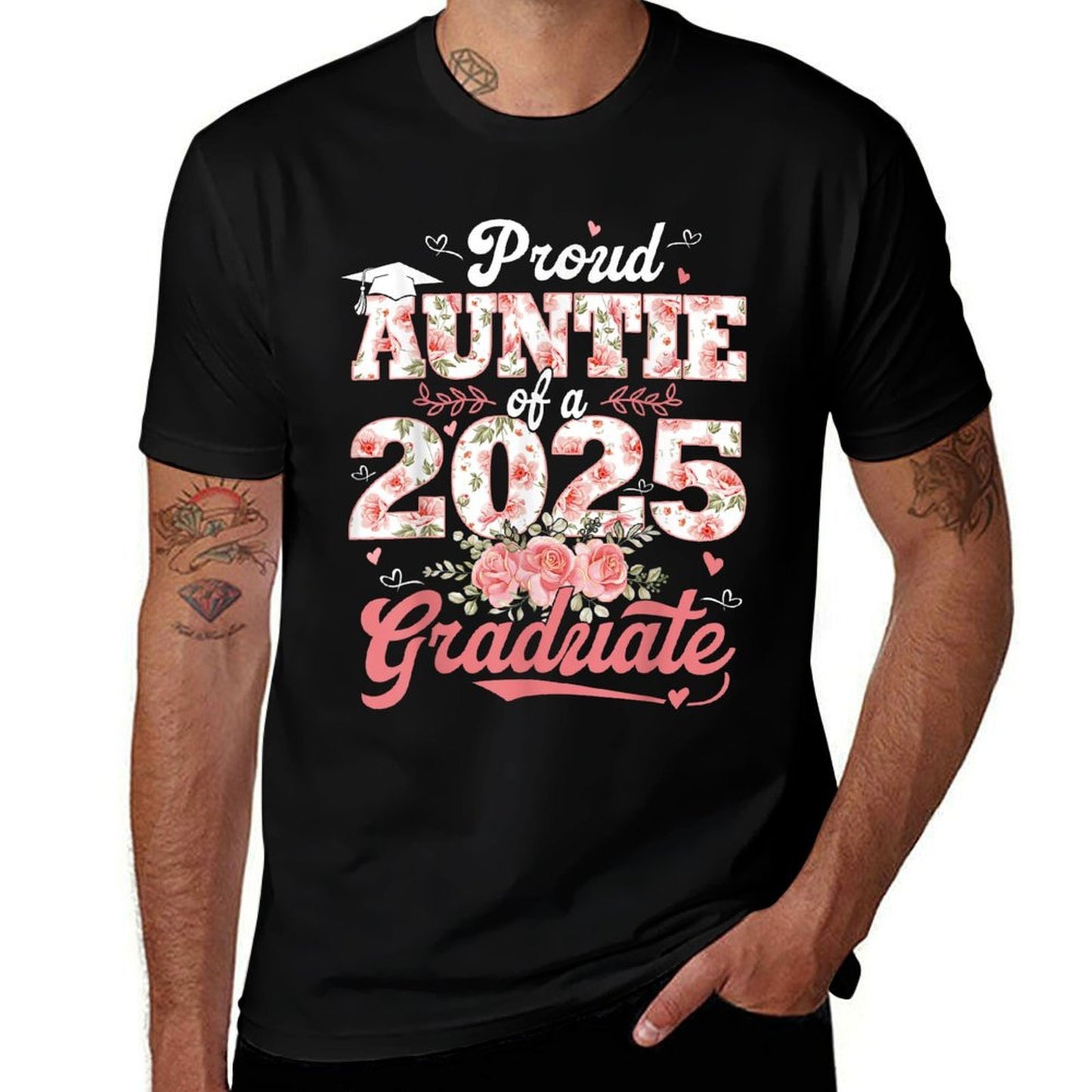 Graduation 2025 Proud Auntie Of A 2025 Graduate Floral Women  Fade-proof Color T-Shirt