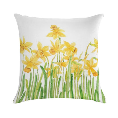 Hand Painted Yellow Daffodils Field Watercolor Soft Shrink-Resistant Throw Pillow