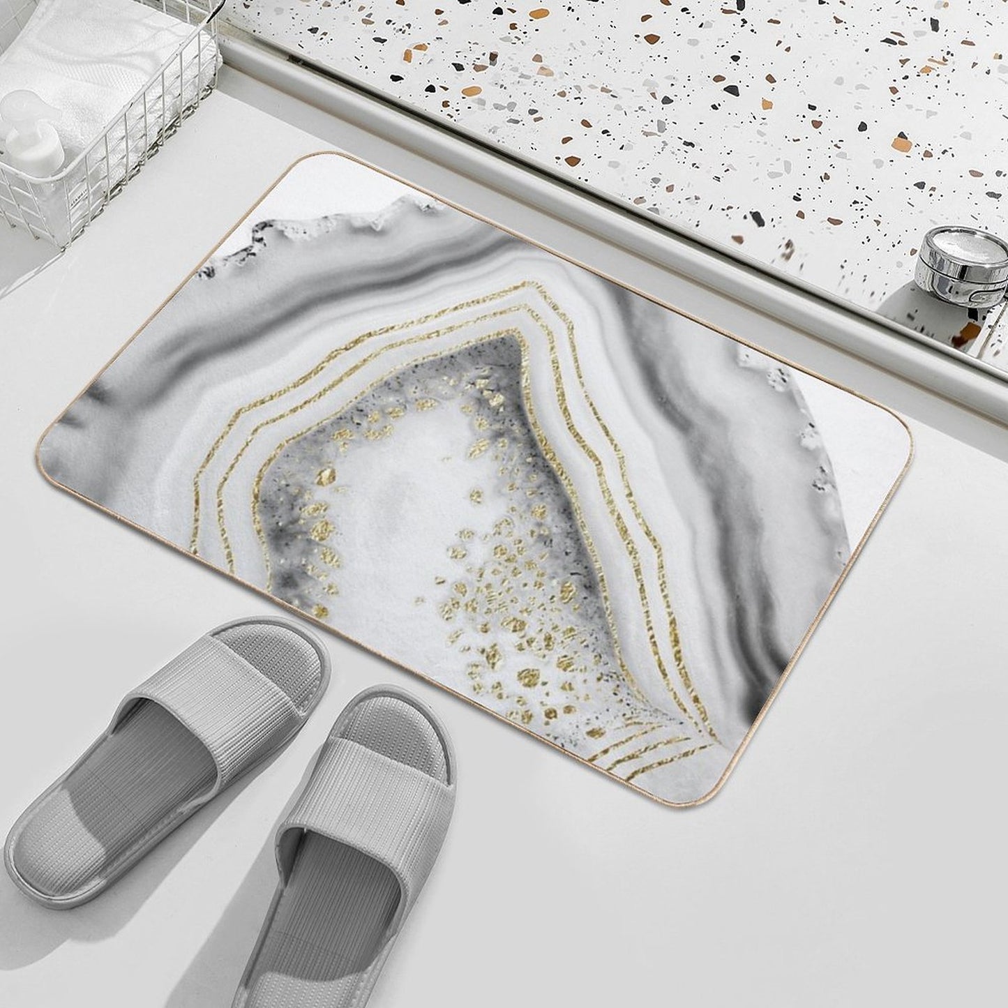 White Agate Gold Foil Glam #1 (Photo of Foil Only - Not Reflective)  Dirt-Trapping Bath Mat