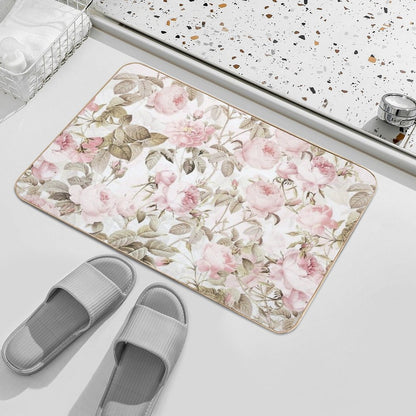 Sepia Old Vintage Roses Botanical Garden on Pink Pattern NightGarden  Toxin-Free Bath Mat