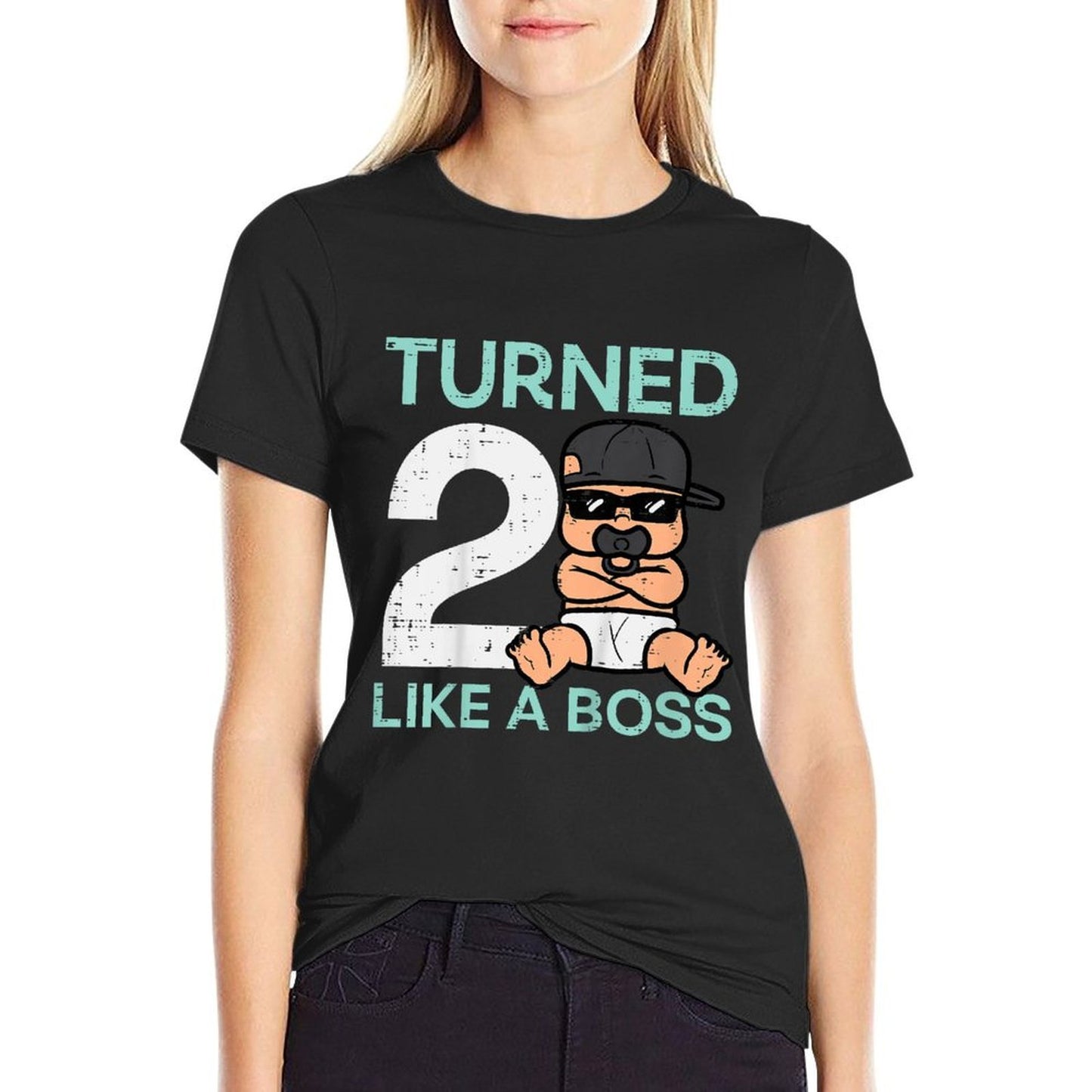 Kids Turned 2 Like Boss 2nd Birthday Bday Boys Girls Kids Toddler  Trendy Pattern T-Shirt
