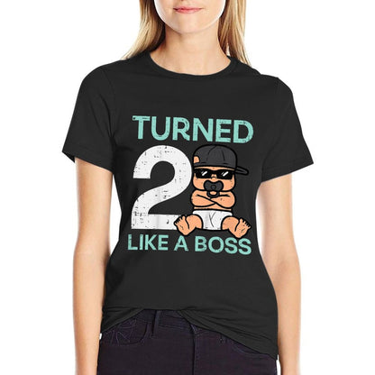 Kids Turned 2 Like Boss 2nd Birthday Bday Boys Girls Kids Toddler  Trendy Pattern T-Shirt