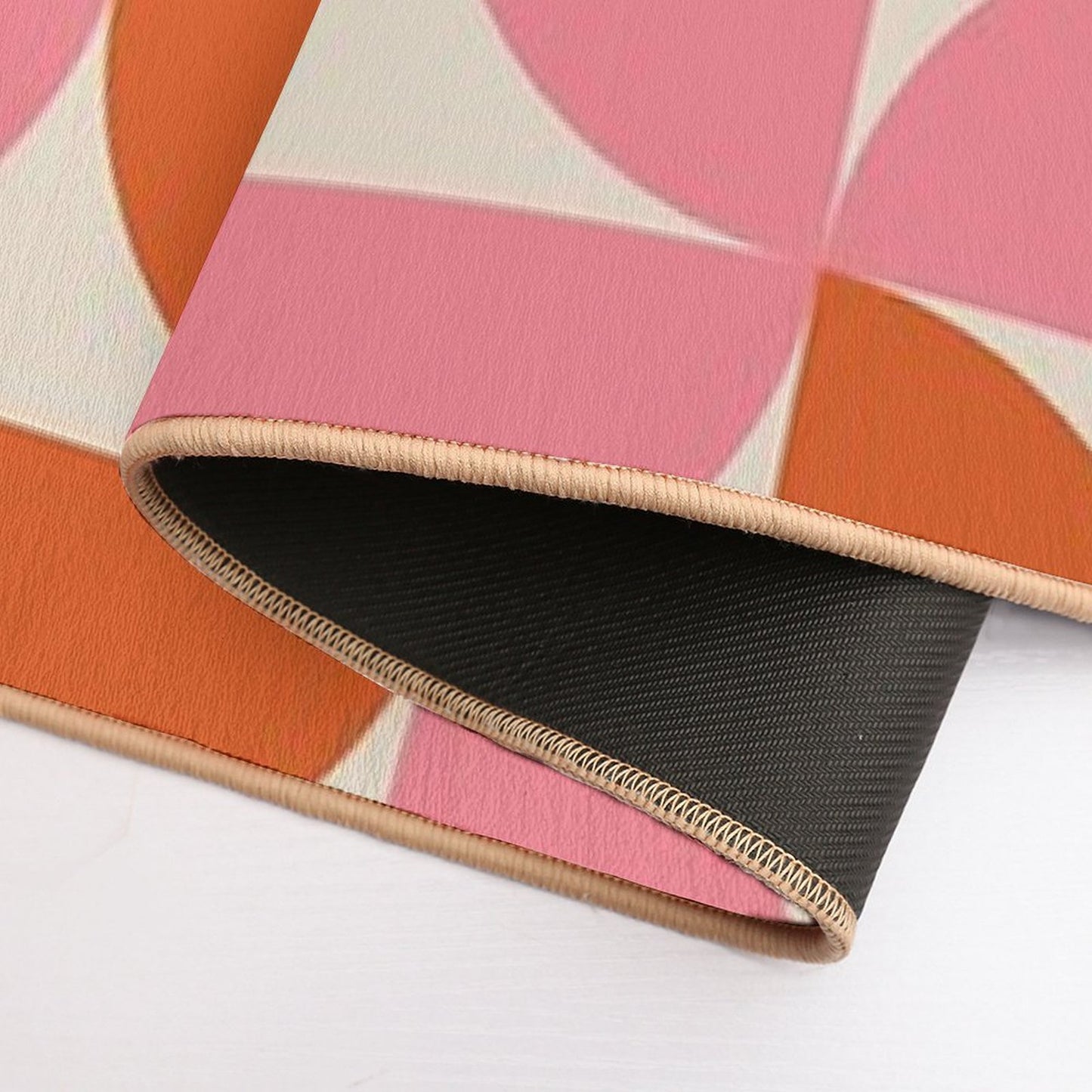 Minimalist Geometric  Mid Century Modern Abstract Half Circles Pattern in Pink And Orange Durable Bath Mat