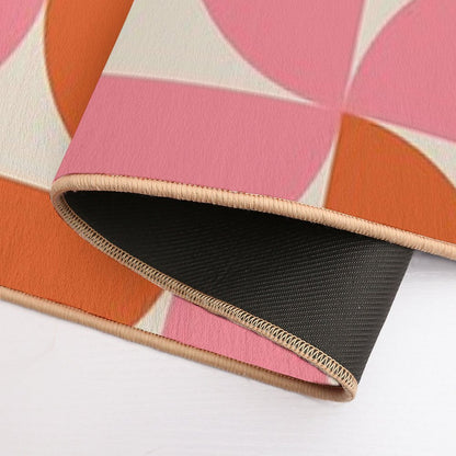 Minimalist Geometric  Mid Century Modern Abstract Half Circles Pattern in Pink And Orange Durable Bath Mat