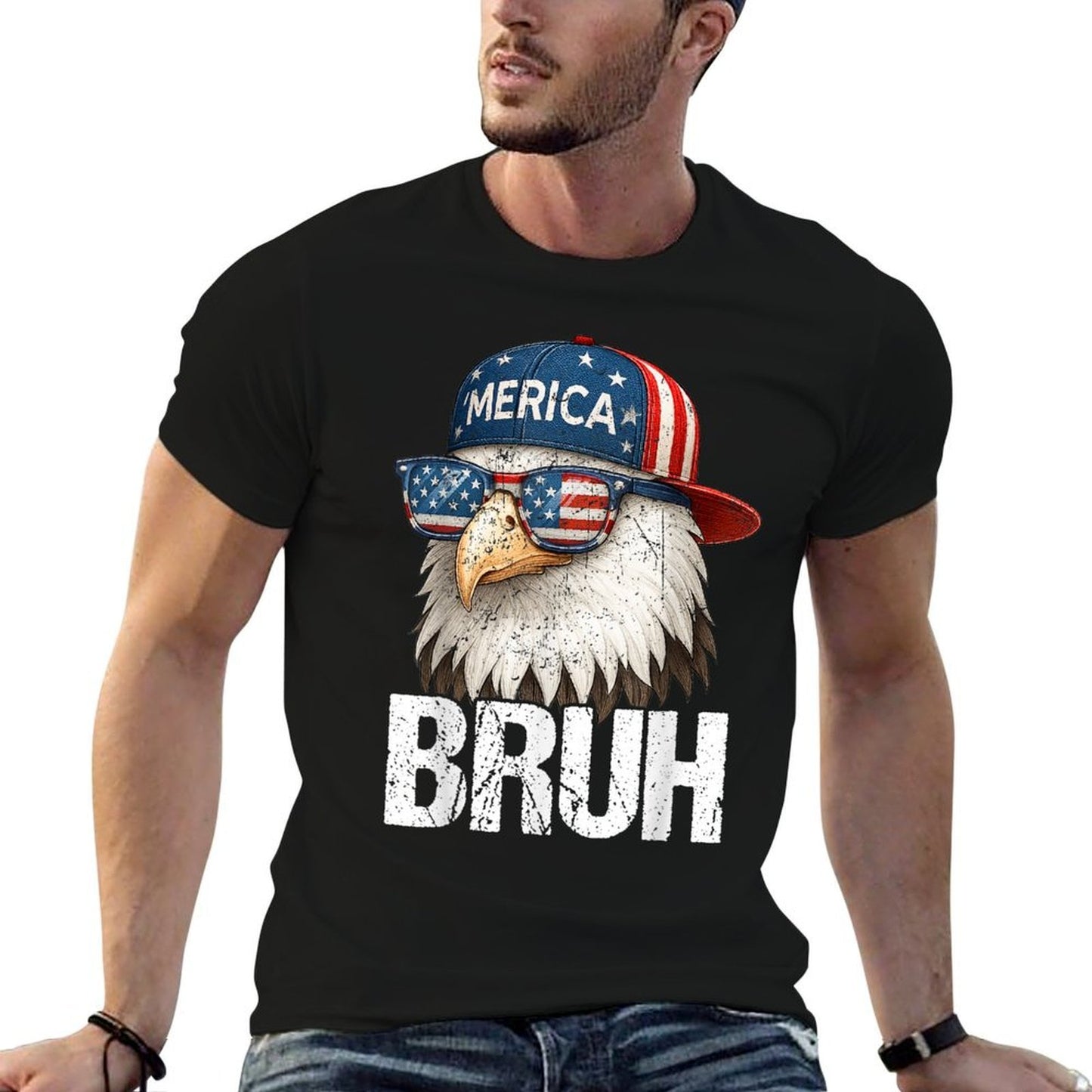 Bruh Fourth 4th Of July Eagle American Patriotic Mens Boys  Graphic-printed T-Shirt