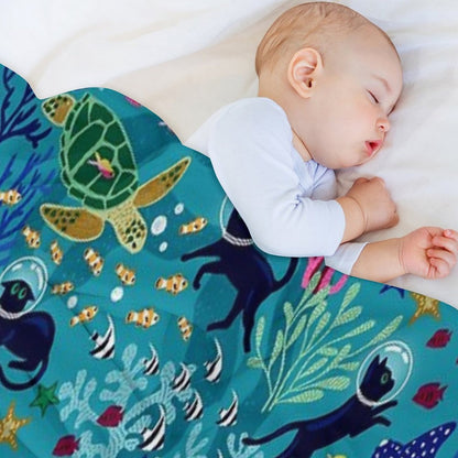 Feline Seabed Exploration Eco-conscious Throw Blanket