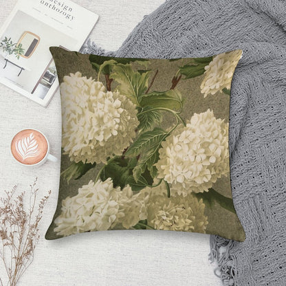 Vintage Victorian White Hydrangea Floral Soft Fade-Resistant Throw Pillow