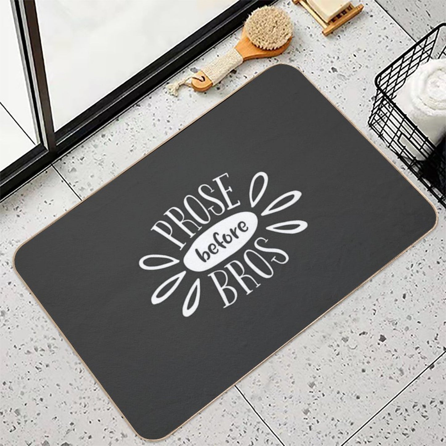 Prose Before Bros - White on Grey - Book Nerd Gift  Eco-Friendly Bath Mat