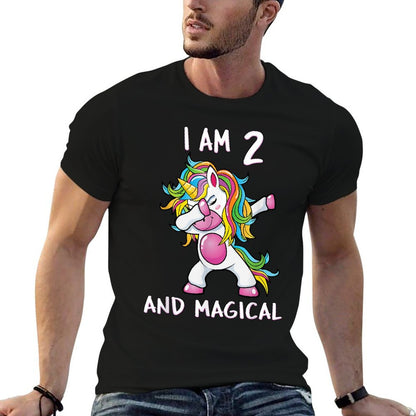 I Am 2 & Magical Unicorn Birthday Two Years Old  Heathered Texture T-Shirt
