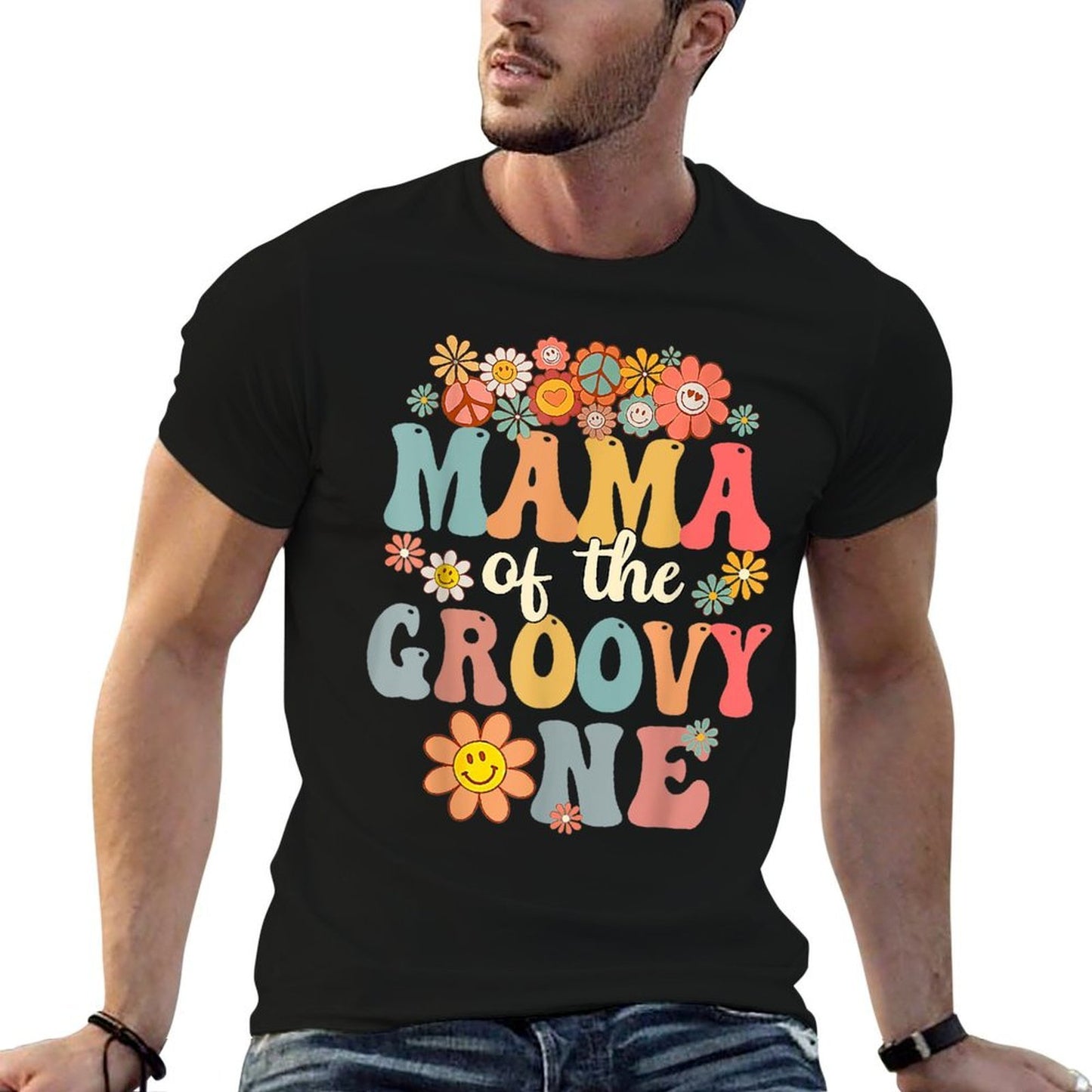 Retro Mama of Groovy One Matching Family 1st Birthday Party  Slim-fit Cut T-Shirt