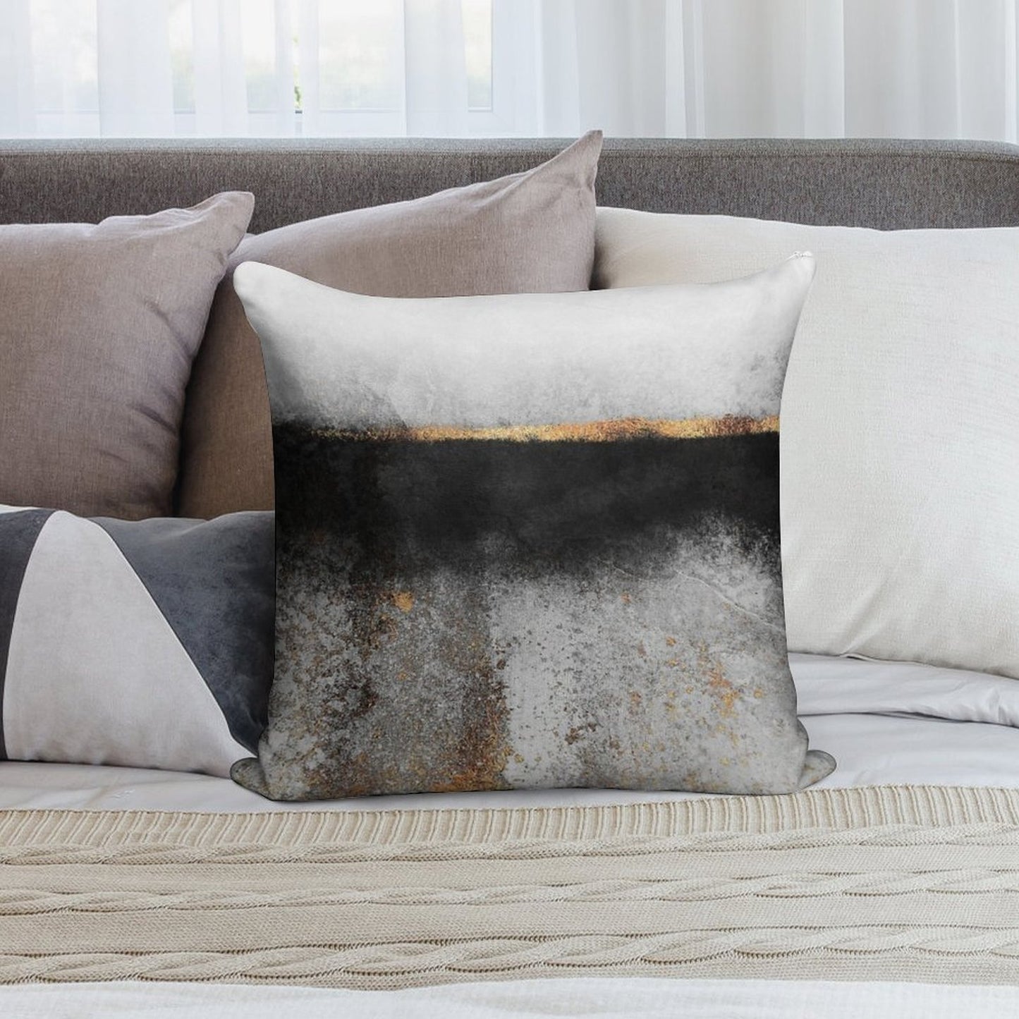 Soot And Gold Soft Skin-Friendly Throw Pillow
