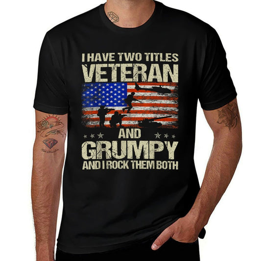 I Have Two Titles Veteran And Grumpy Funny Dad Papa Grandpa  Polyester Blend T-Shirt