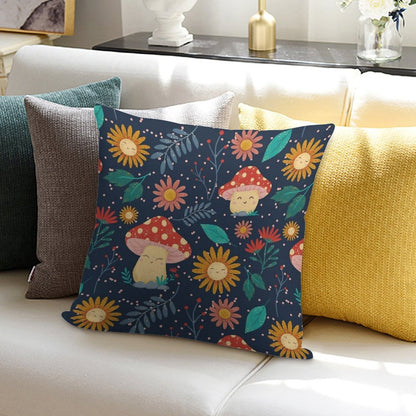 Floral Cute Mushrooms Soft Fade-Resistant Throw Pillow