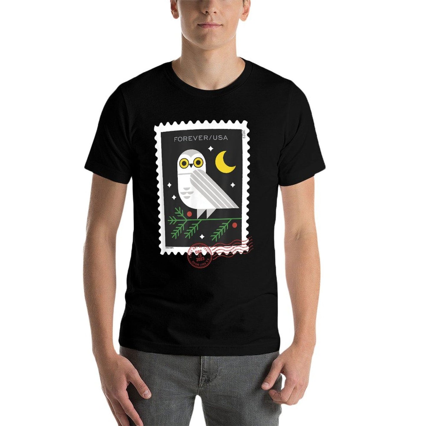 USPS Winter Woodland Animals - Owl Stamp  Cotton T-Shirt