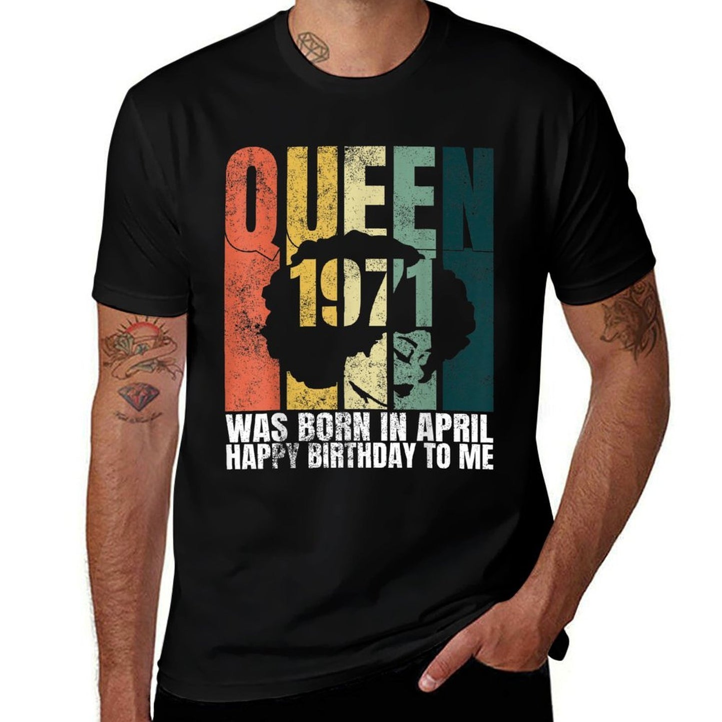 Queen Was Born in April 1971 Bday Gifts 50th Birthday  Rolled Sleeves T-Shirt