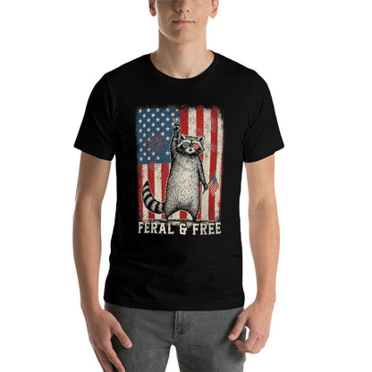 Feral But Free Raccoon July 4th Patriotic for Family  Affordable Price T-Shirt