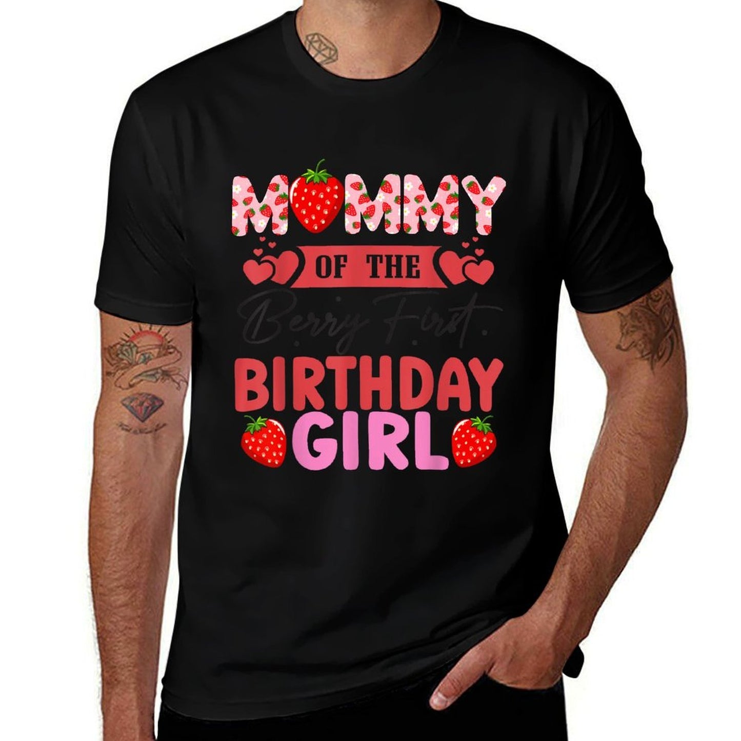Mommy of The Berry First Birthday Girl Sweet Strawberry  Heathered Texture T-Shirt