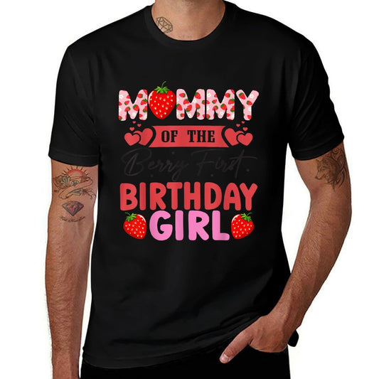 Mommy of The Berry First Birthday Girl Sweet Strawberry  Heathered Texture T-Shirt