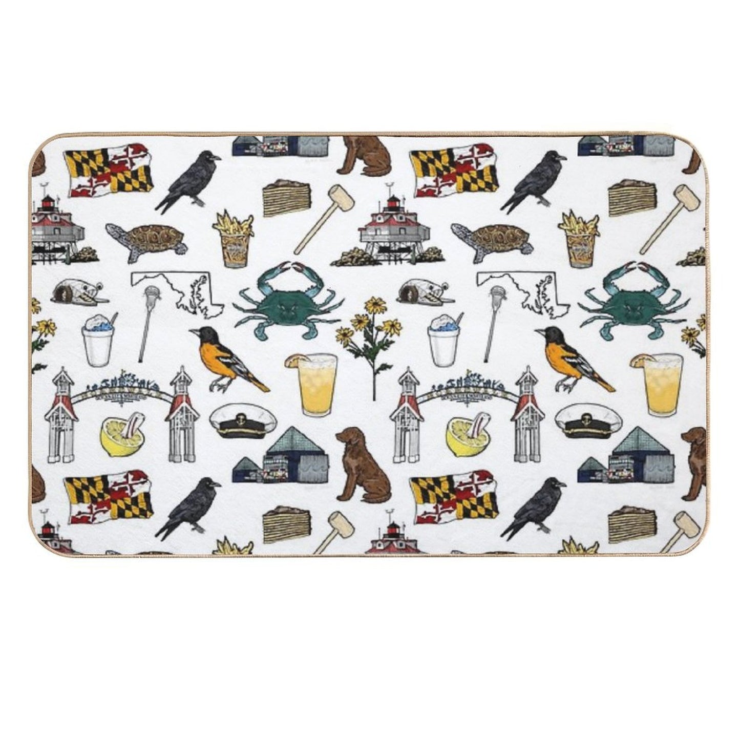 Maryland Pattern - White  Rapid-Drying Bath Mat