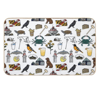 Maryland Pattern - White  Rapid-Drying Bath Mat
