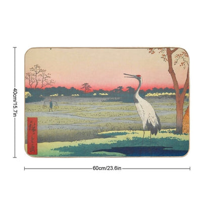 Red-crowned Crane Vintage Ukiyo-e Japanese Art  High-Traffic Bath Mat