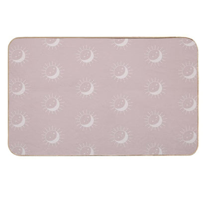 Pretty Sun And Moon Pattern Soft Aesthetic In Muted Colors Gray Pink  Easy To Clean Bath Mat