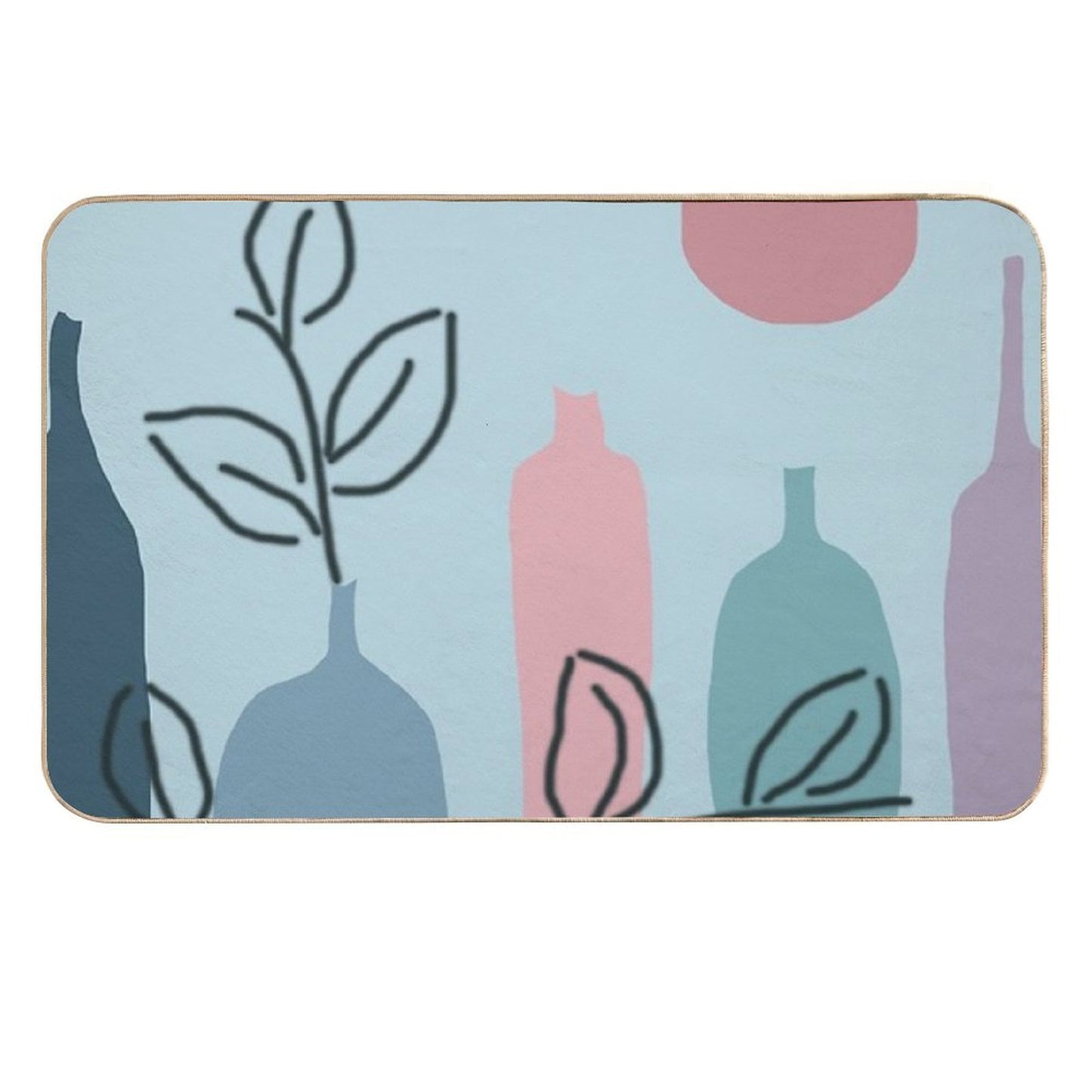 Bottels Blue Leaves  Easy To Clean Bath Mat