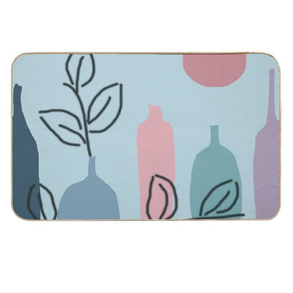 Bottels Blue Leaves  Easy To Clean Bath Mat