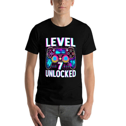 Level 7 Unlocked Funny Video Gamer Geek 7th Birthday  Rolled Sleeves T-Shirt