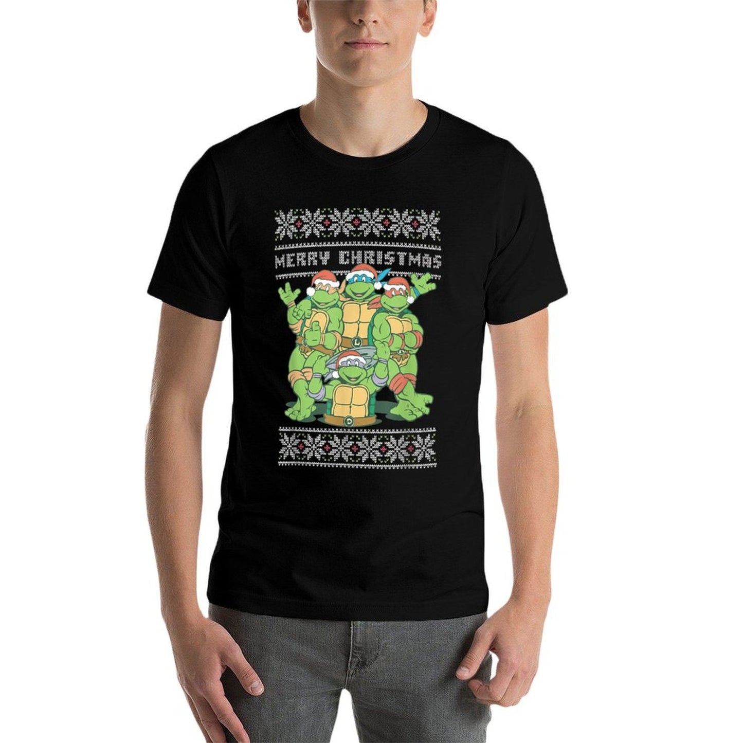 Teenage Mutant Ninja Turtles Christmas Ugly Sweater Group  Slim-fit Cut T-Shirt