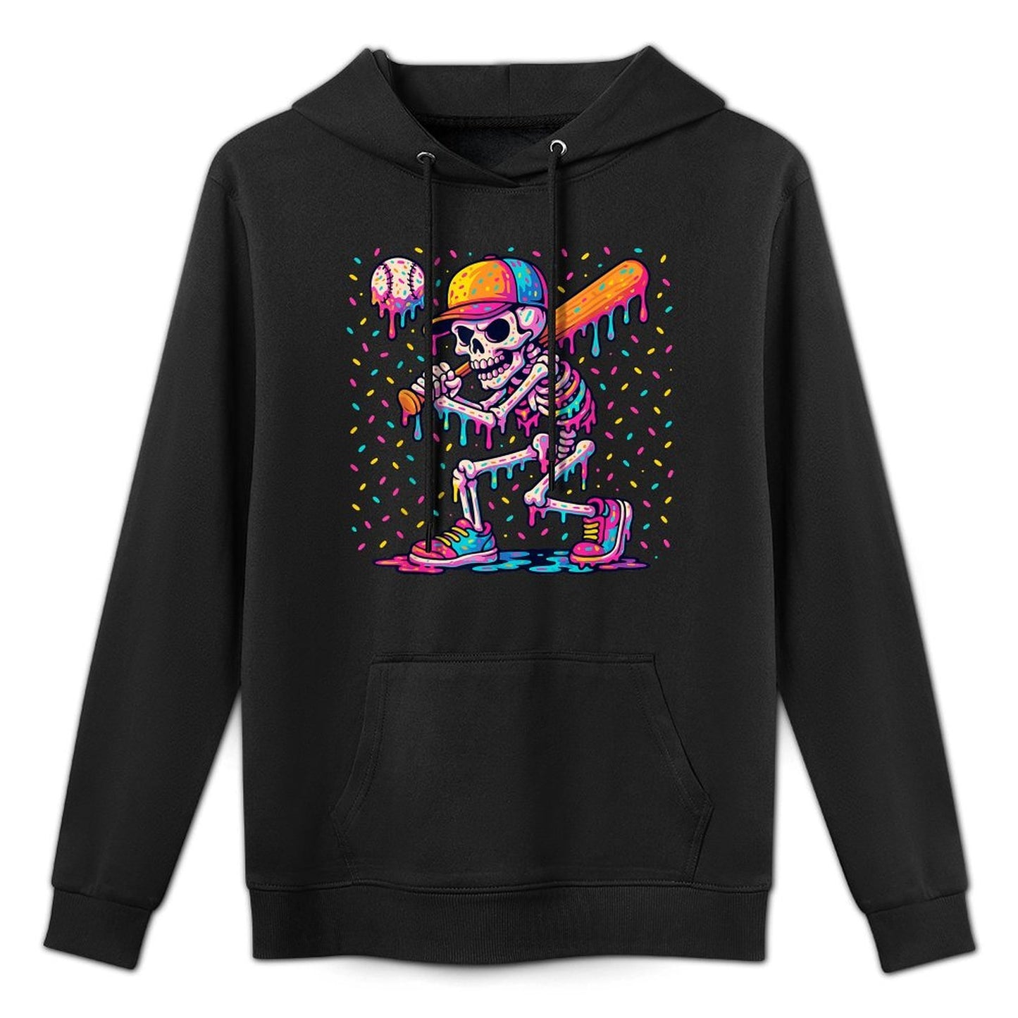 Skelton Playing Baseball Halloween Baseball Drip Boys Kids Shape Retention Hoodie