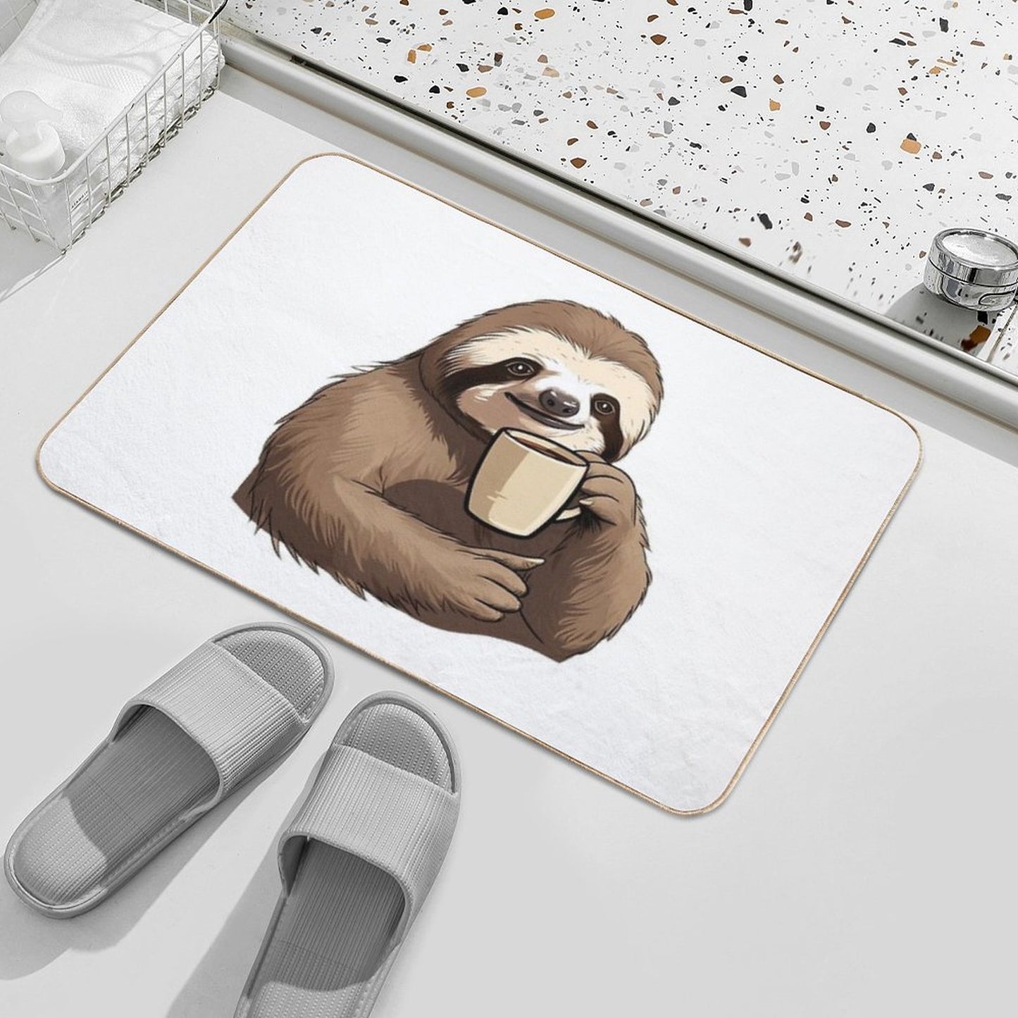 Sloth Drinking Coffee  Toxin-Free Bath Mat